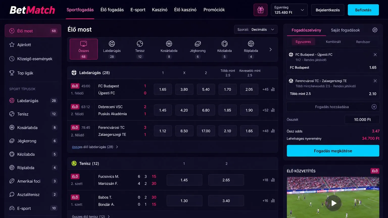 BetMatch befizetés és fizetési lehetőségek