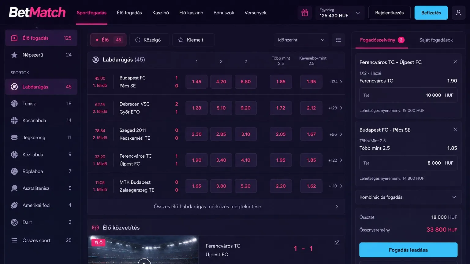 BetMatch kaszinó játékok és szórakozási lehetőségek