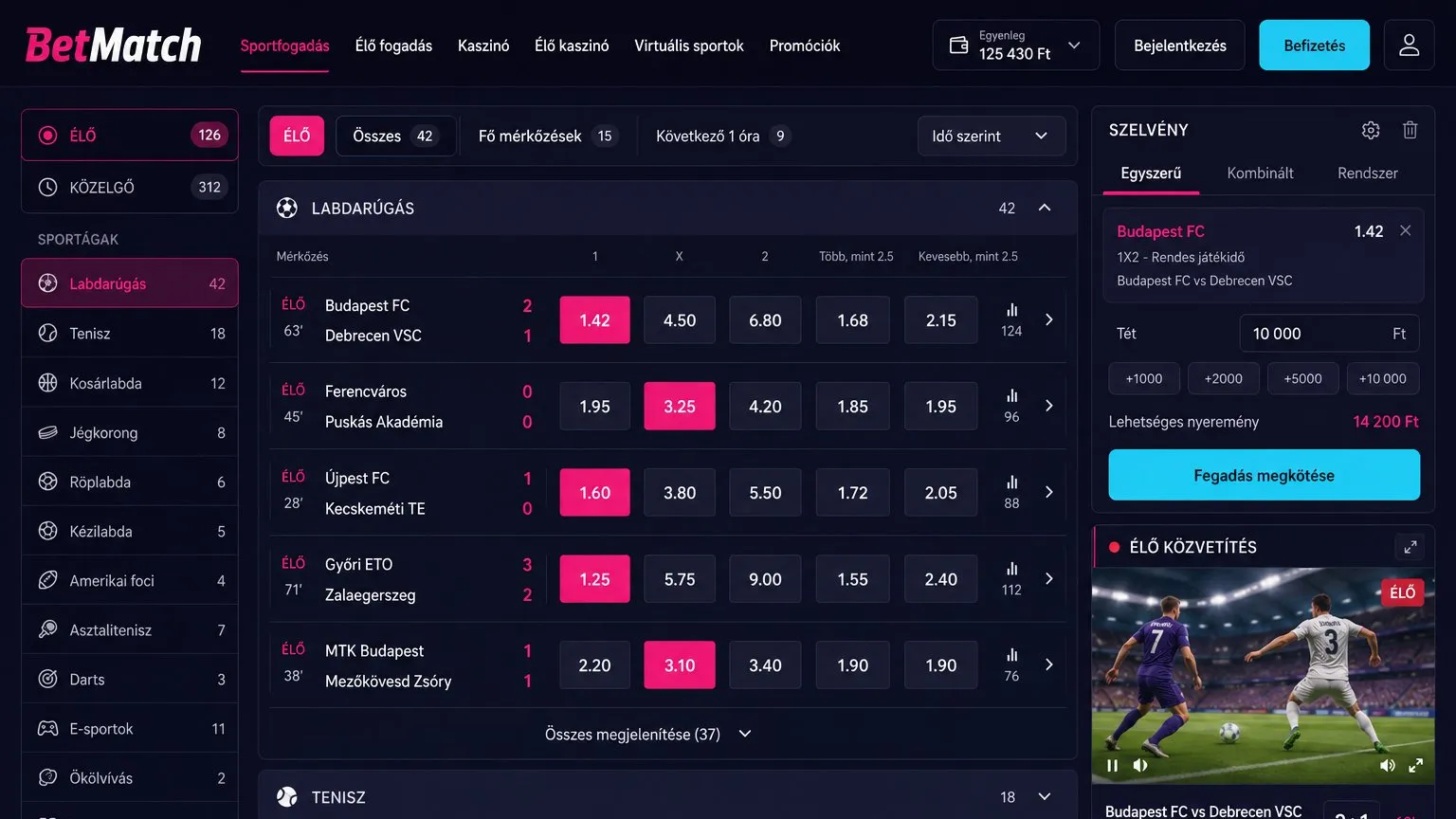 BetMatch online kaszinó játékok