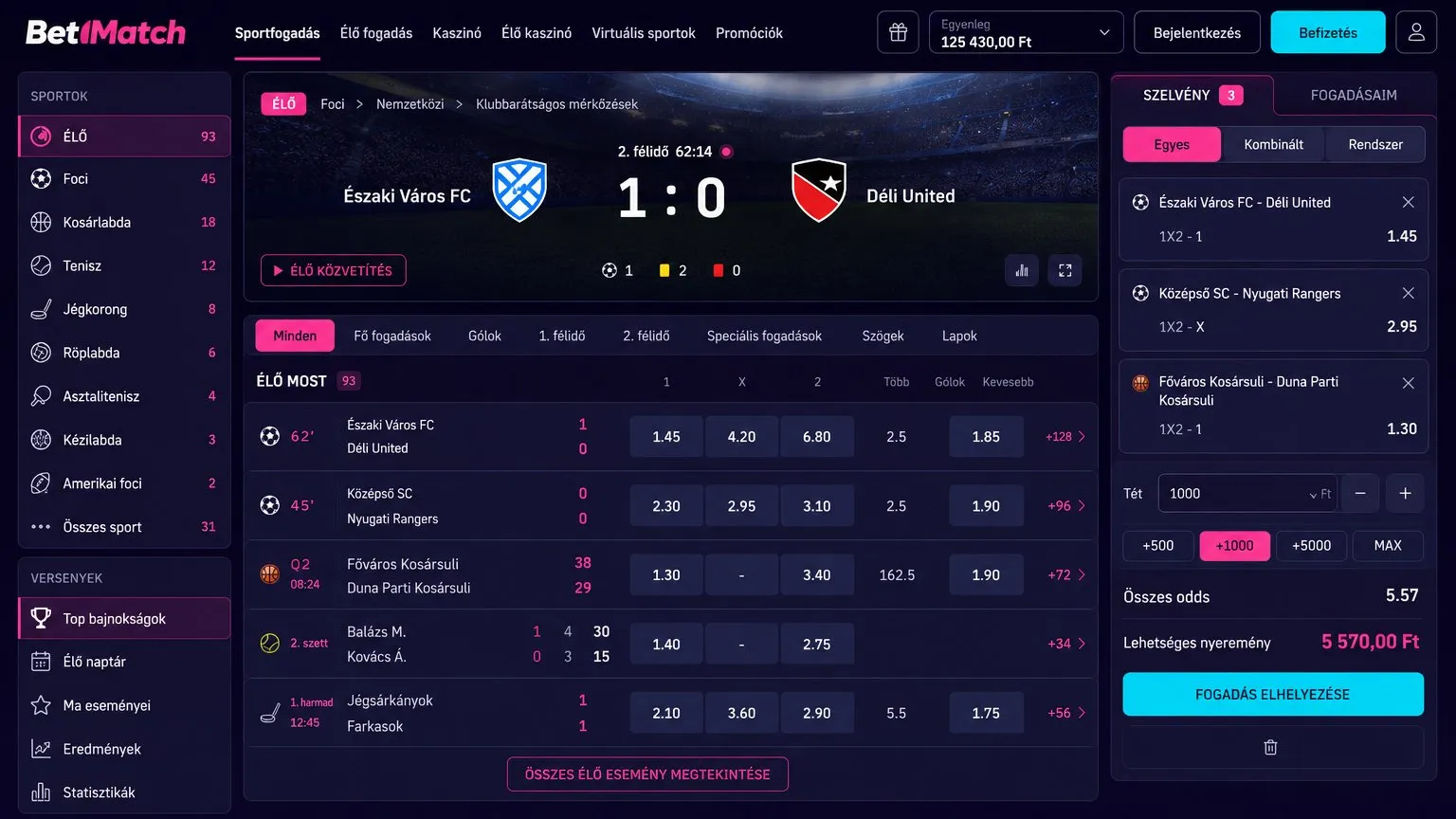 Sportfogadás a BetMatch oldalon